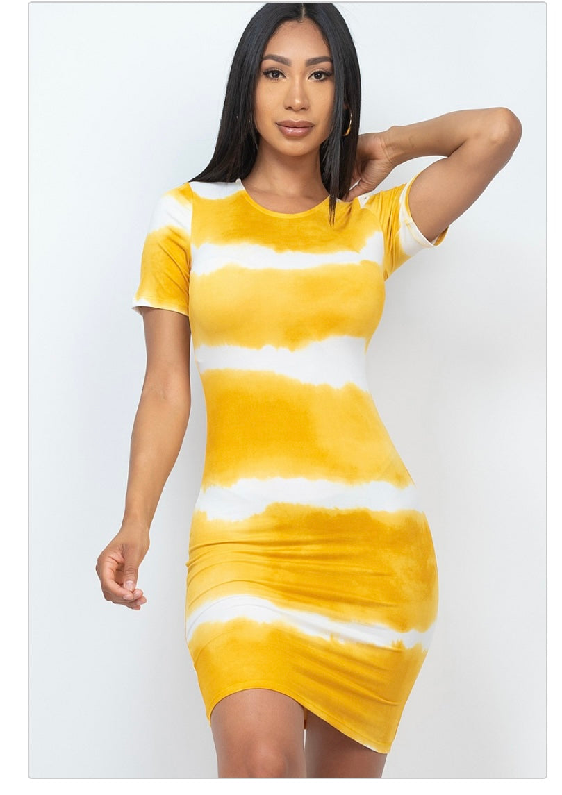 Stripe Tie-dye Printed Midi Dress