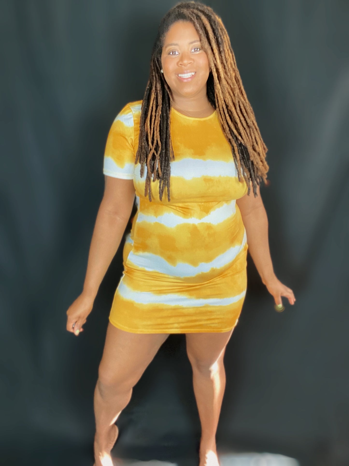 Stripe Tie-dye Printed Midi Dress
