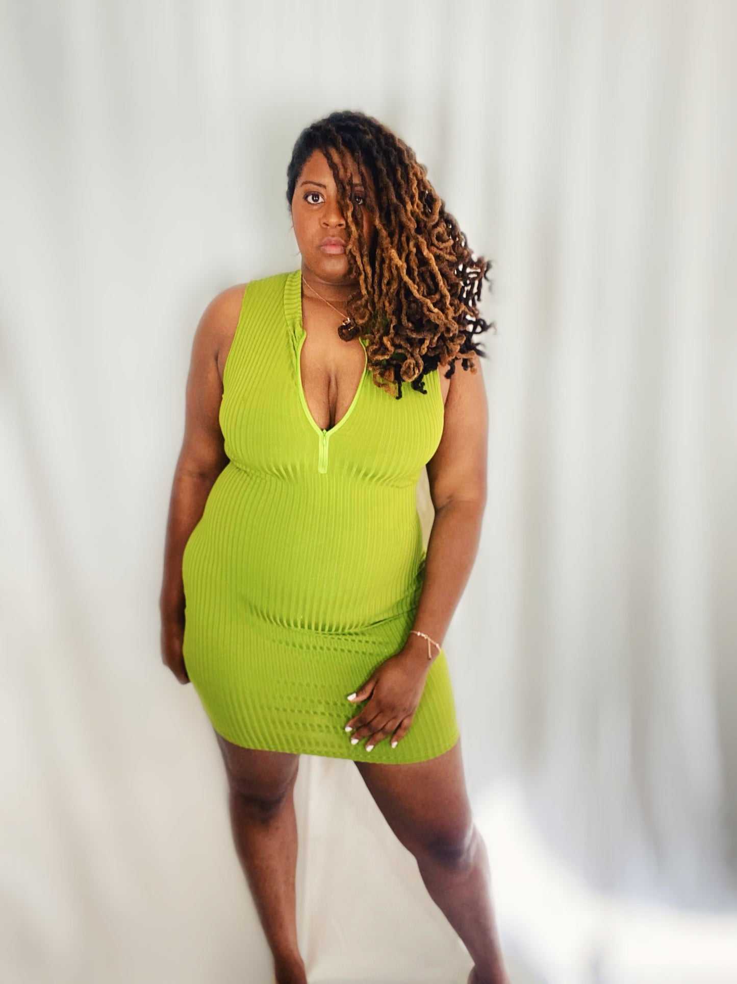 Half Zipper sleeveless Ribbed Dress