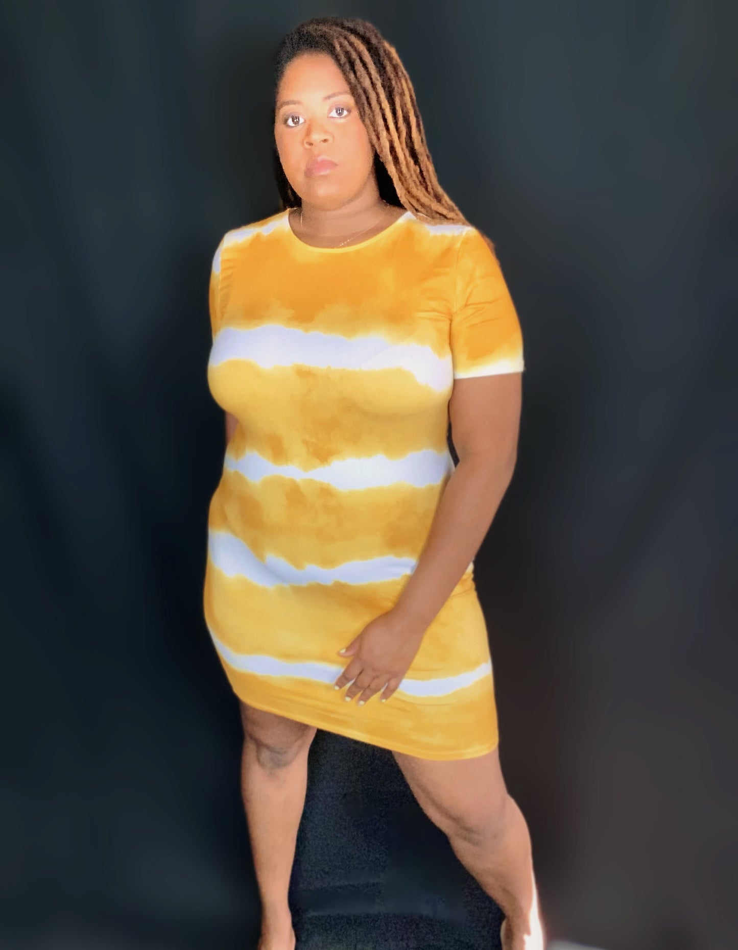 Stripe Tie-dye Printed Midi Dress