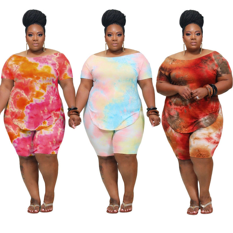 Plus Size tye dye Short sleeve & shorts 2 piece set