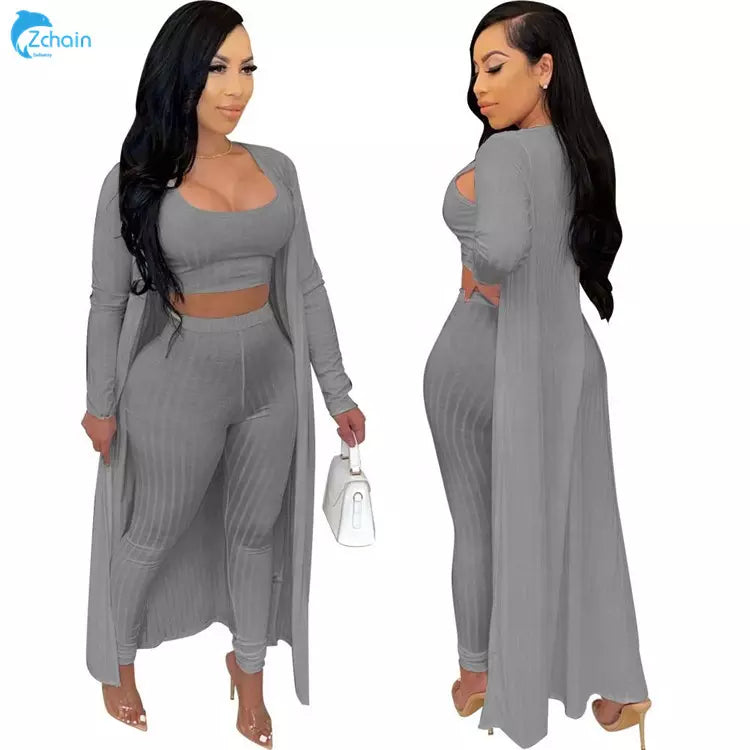 Comfy girl set Tracksuit straight leg color Cardigan Vest